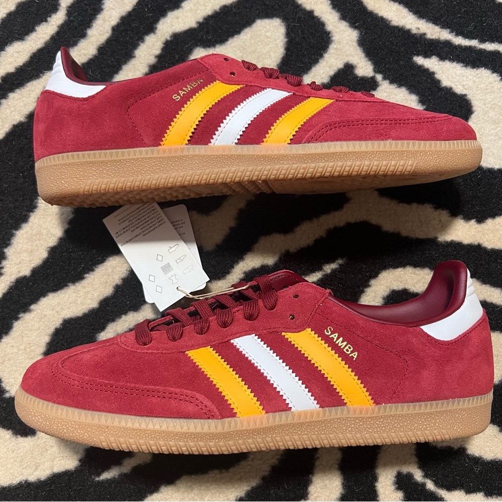 NWT Adidas Samba OG Sneakers Collegiate Burgundy Crew Yellow Men 9/Women 10 - Picture 10 of 14